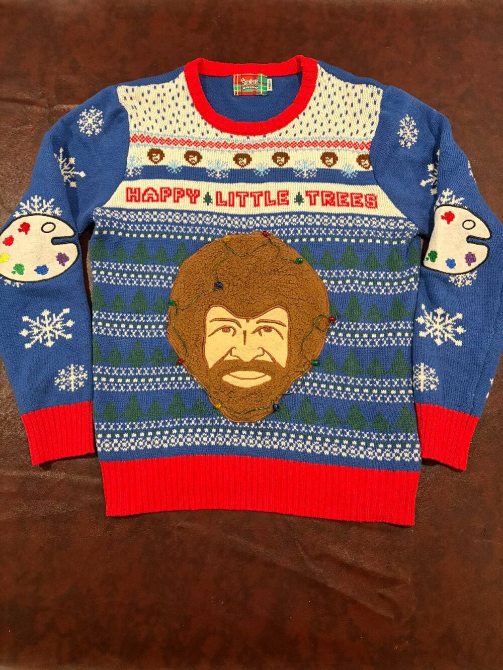 Bob Ross Happy Little Trees light up ugly Christmas sweater Spencer's size M